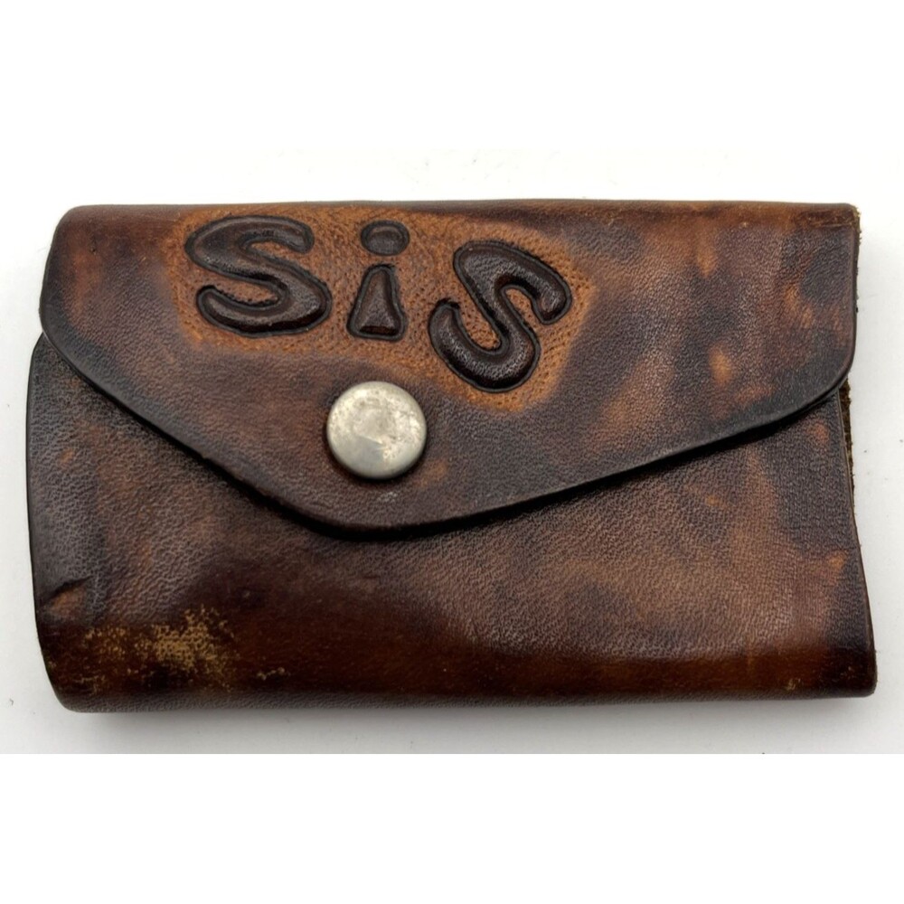 Vintage 1950s Hand Tooled Leather Key Holder with Giraffe & "Sis" Snap Close